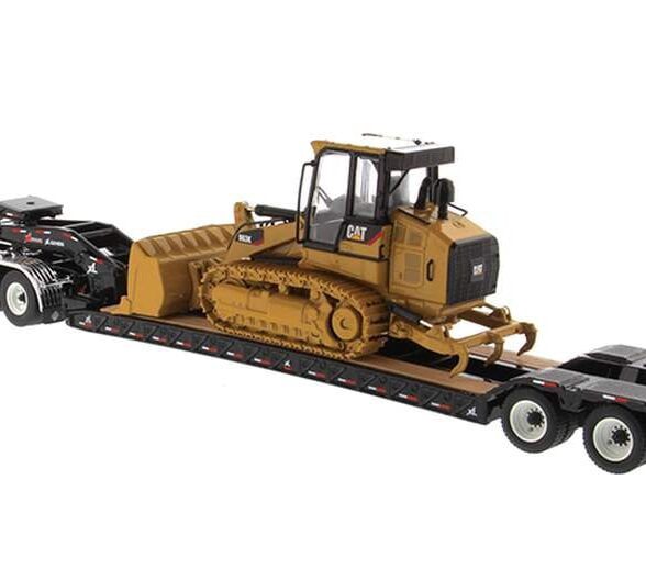 International HX520 Tandem Tractor w/XL 120 Trailer (Black) w/CAT 963K Track Loader Load