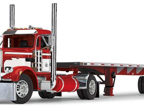 Peterbilt 359 Day Cab w/48″ Utility Flatbed Trailer (Red/White)